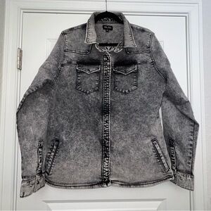 YEE YEE Acid Wash Snap Button Front Long Sleeve Shirt Jacket Shacket